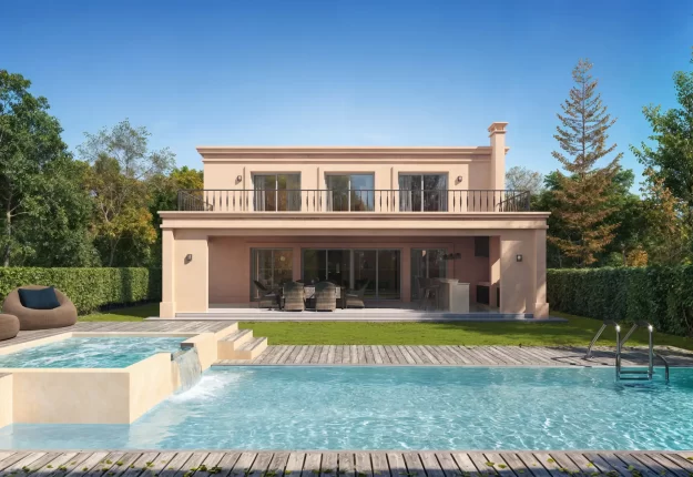Vista exterior con luz natural aplicada a renders arquitectónicos profesionales