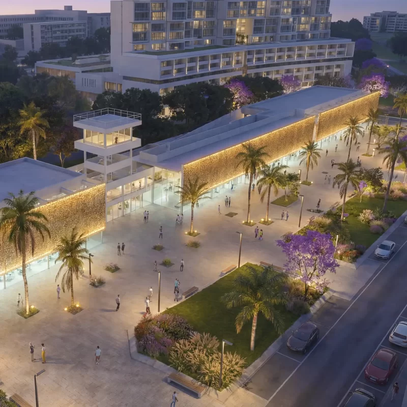 Renders arquitectónicos profesionales para proyectos comerciales con grandes espacios publicos